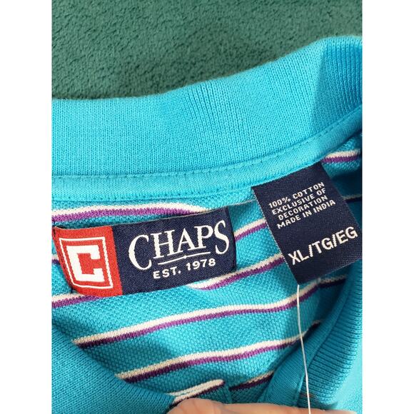Chaps Polo Shirt Size Extra Large Mens Blue Striped Cotton Golf Preppy NWT - Picture 4 of 8